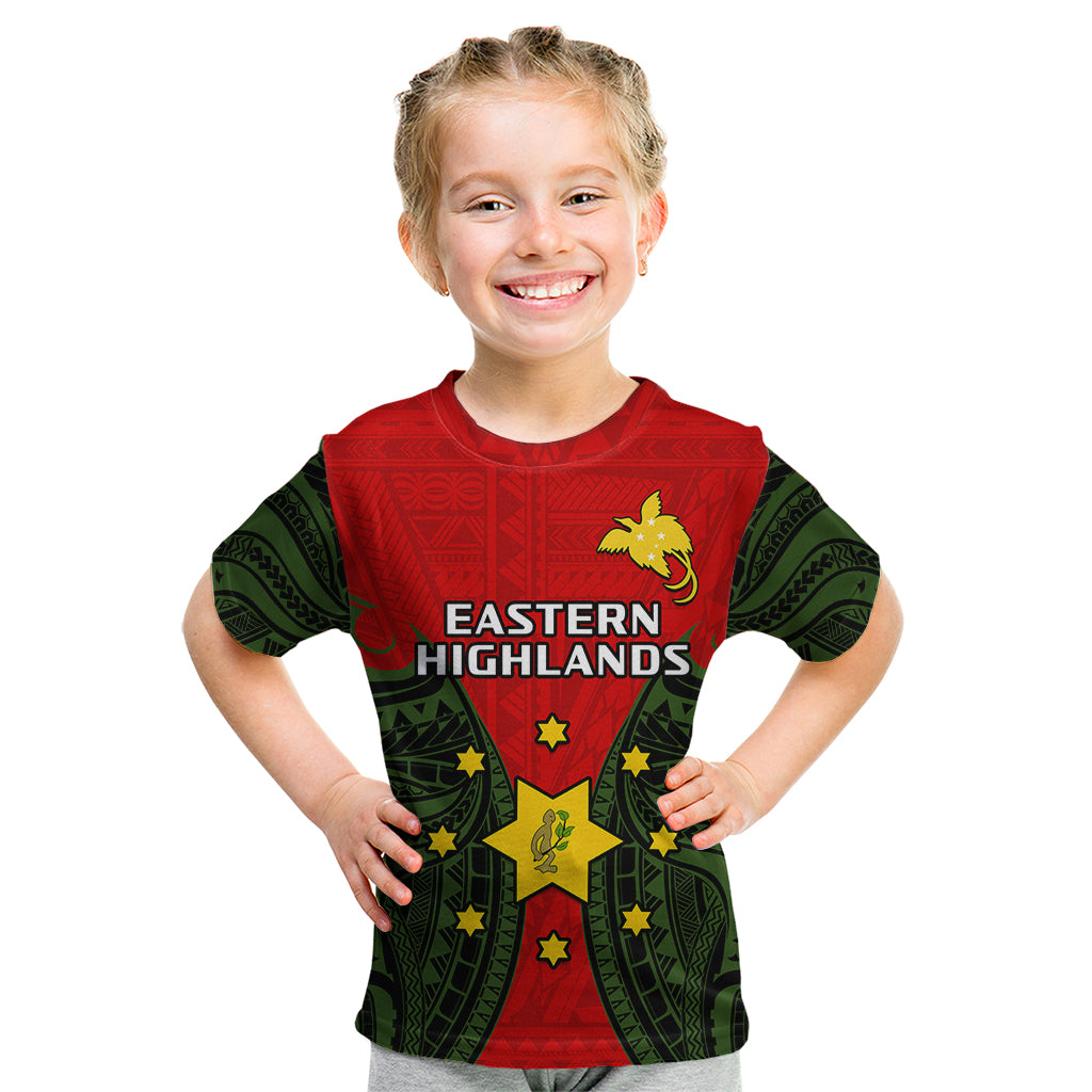 custom-personalised-papua-new-guinea-kid-t-shirt-eastern-highlands-province-mix-coat-of-arms-polynesian-art