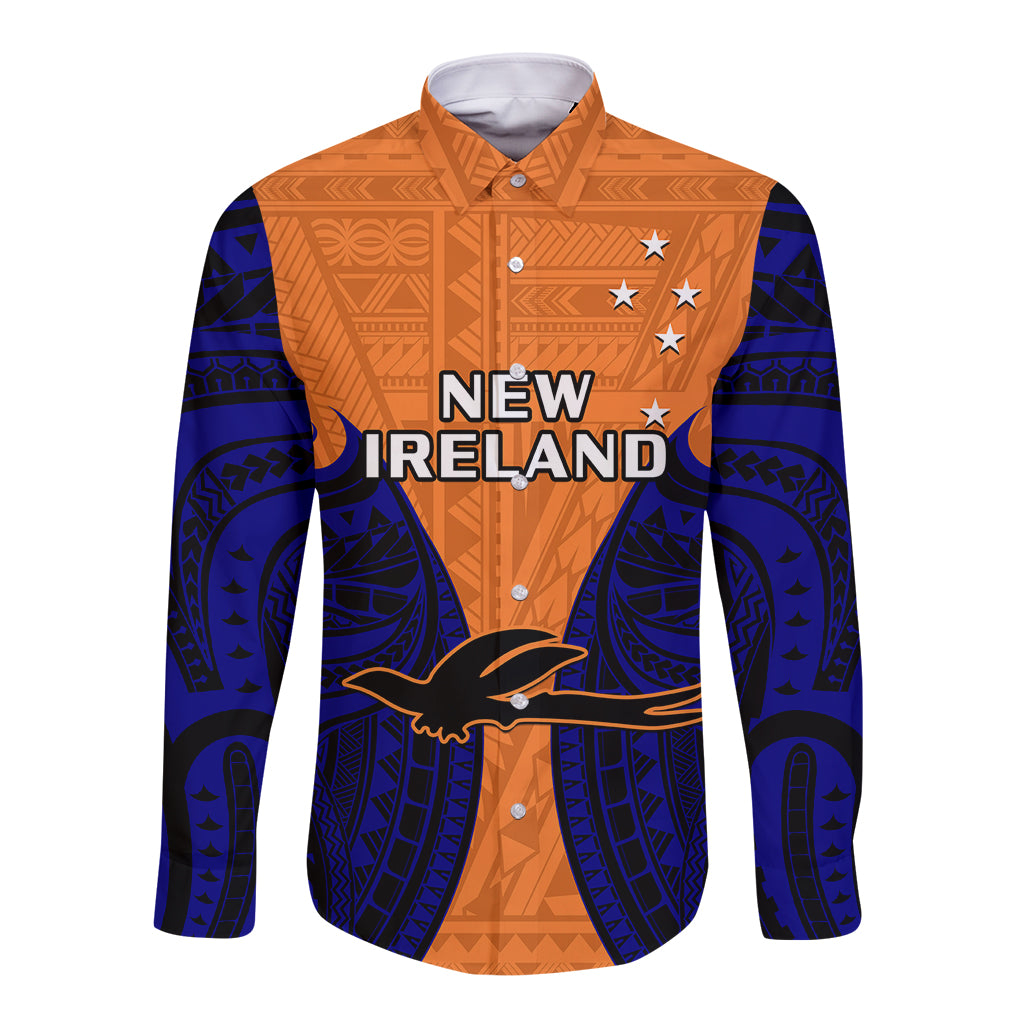 Papua New Guinea Long Sleeve Button Shirt New Ireland Province Mix Coat Of Arms Polynesian Art - Wonder Print Shop