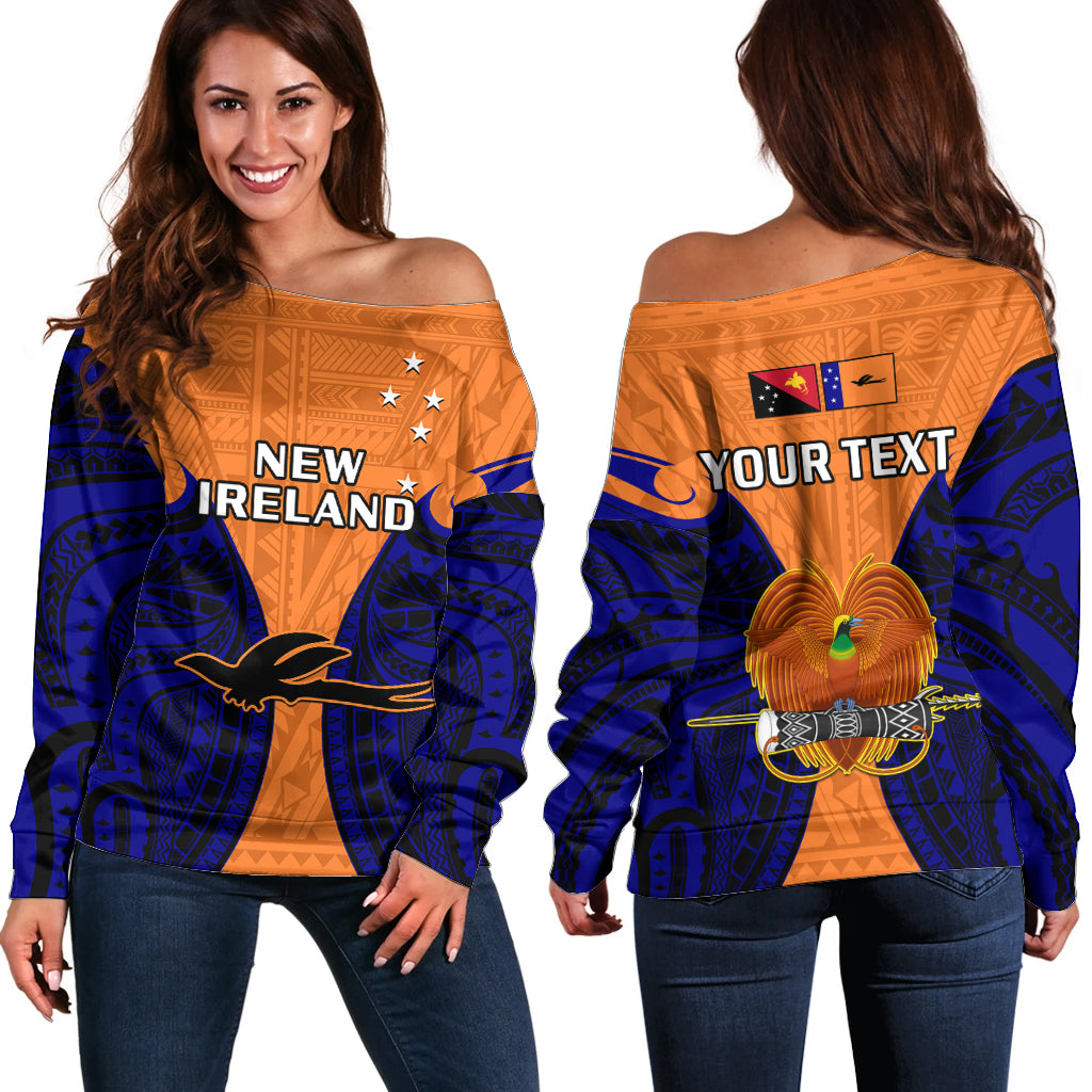 (Custom Personalised) Papua New Guinea Off Shoulder Sweater New Ireland Province Mix Coat Of Arms Polynesian Art - Wonder Print Shop