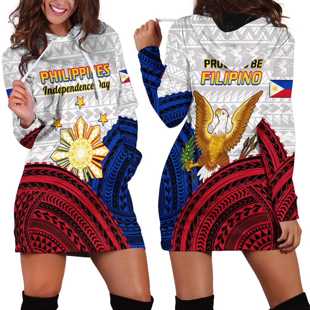 Philippines Independence Day Hoodie Dress Proud To Be Filipino Polynesian Pattern - Wonder Print Shop