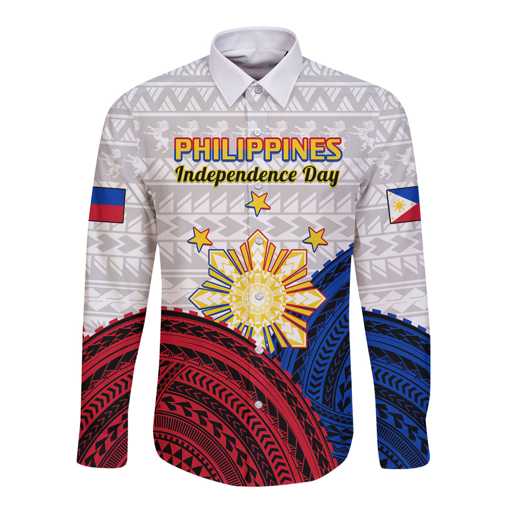 Philippines Independence Day Long Sleeve Button Shirt Proud To Be Filipino Polynesian Pattern - Wonder Print Shop