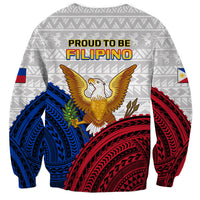 Crewneck sweatshirt, gray with “Proud to be Filipino” back graphic and winged emblem