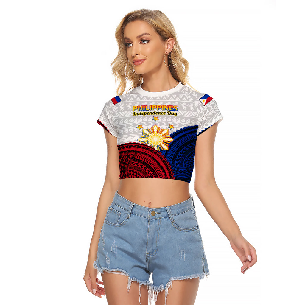 (Custom Personalised) Philippines Independence Day Raglan Cropped T Shirt Proud To Be Filipino Polynesian Pattern - Wonder Print Shop