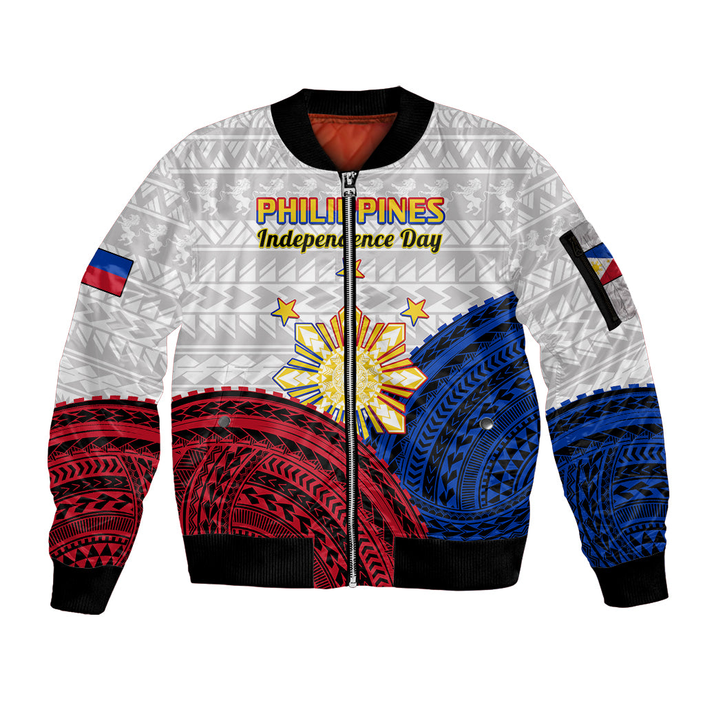 (Custom Personalised) Philippines Independence Day Sleeve Zip Bomber Jacket Proud To Be Filipino Polynesian Pattern - Wonder Print Shop