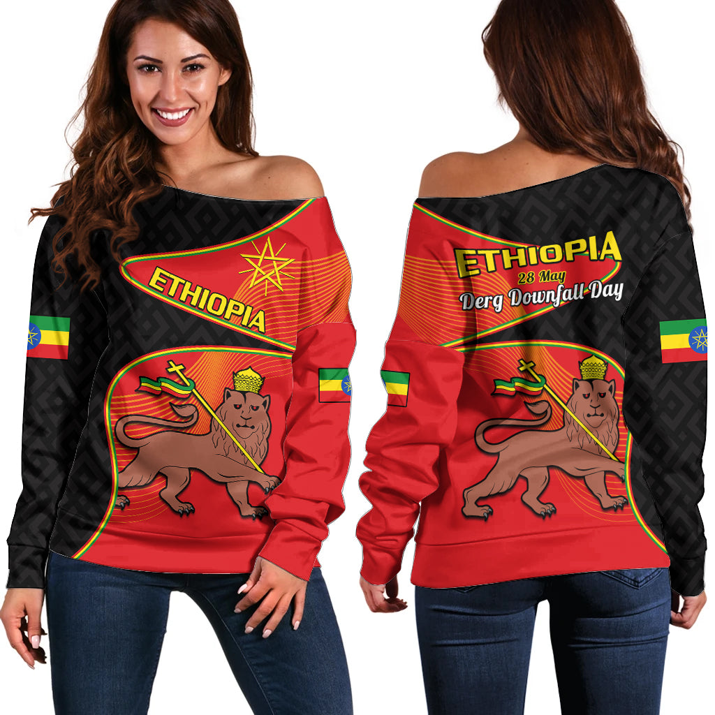 Ethiopia Derg Downfall Day Off Shoulder Sweater Ethiopian Lion of Judah - Wonder Print Shop