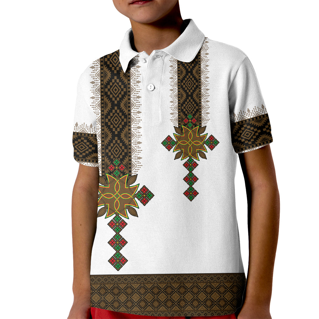 Ethiopia Polo Shirt for Kid Ethiopian Tilet With African Pattern Ver.01 - Wonder Print Shop