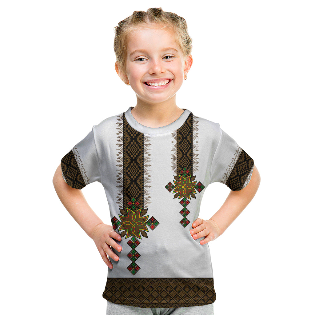 Ethiopia Kid T Shirt Ethiopian Tilet With African Pattern Ver.01 - Wonder Print Shop