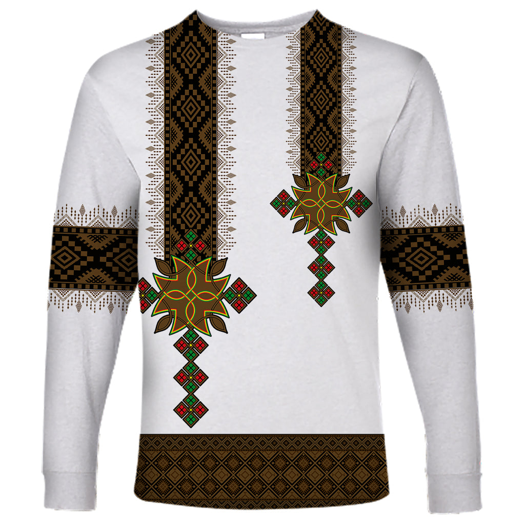 Ethiopia Long Sleeve Shirt Ethiopian Tilet With African Pattern Ver.01 - Wonder Print Shop