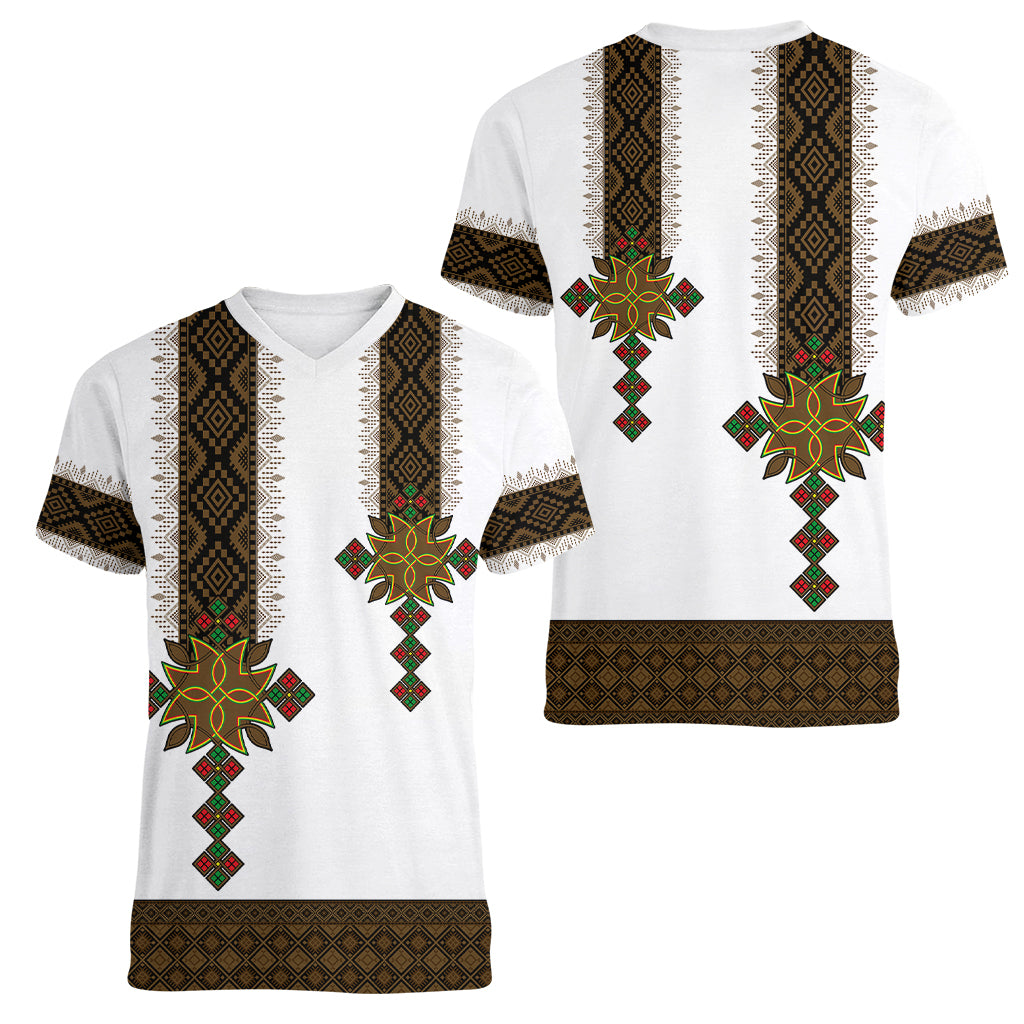 ethiopia-women-v-neck-t-shirt-ethiopian-tilet-with-african-pattern-ver01