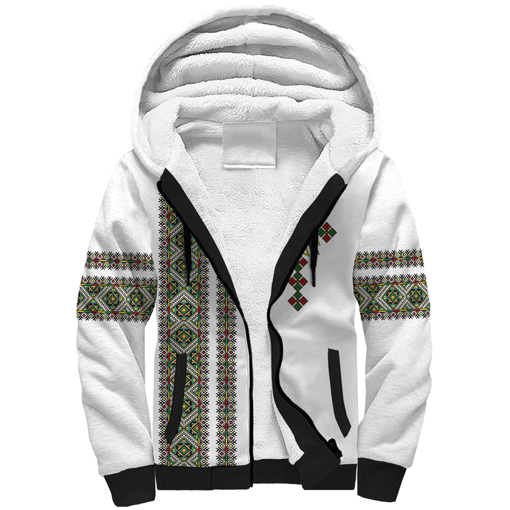 Ethiopia Sherpa Hoodie Ethiopian Tilet With African Pattern Ver.02 - Wonder Print Shop