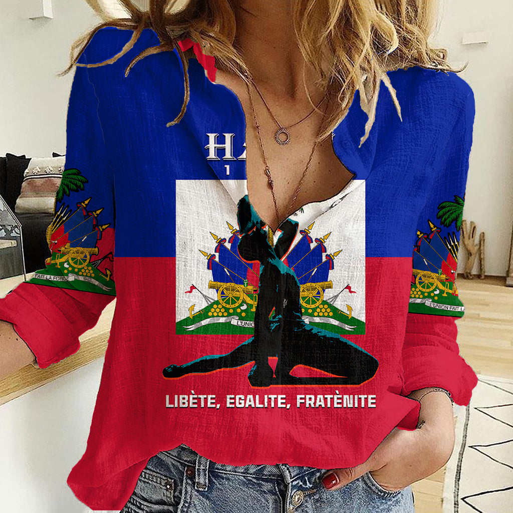 (Custom Personalised) Haiti Women Casual Shirt Negre Marron With Haitian Flag - Wonder Print Shop