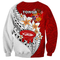 Gray and red unisex sweatshirt with back print showing Tonga text, crest, and kava bowl