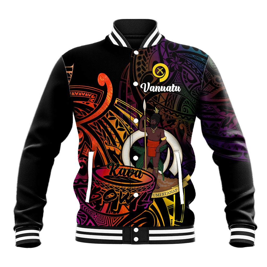 (Custom Personalised) Vanuatu Baseball Jacket Kava Bowl Mix Polynesian Gradient Style - Wonder Print Shop