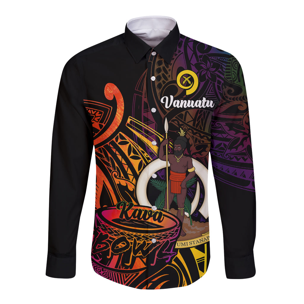 (Custom Personalised) Vanuatu Long Sleeve Button Shirt Kava Bowl Mix Polynesian Gradient Style - Wonder Print Shop