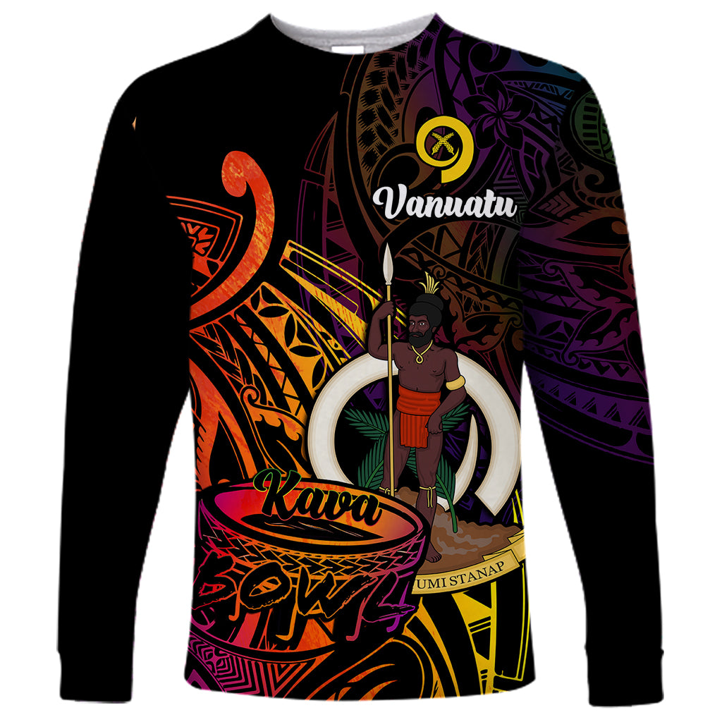 (Custom Personalised) Vanuatu Long Sleeve Shirt Kava Bowl Mix Polynesian Gradient Style - Wonder Print Shop