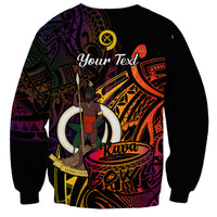 Black crewneck sweatshirt back with 'Your Text' and kava bowl warrior illustration