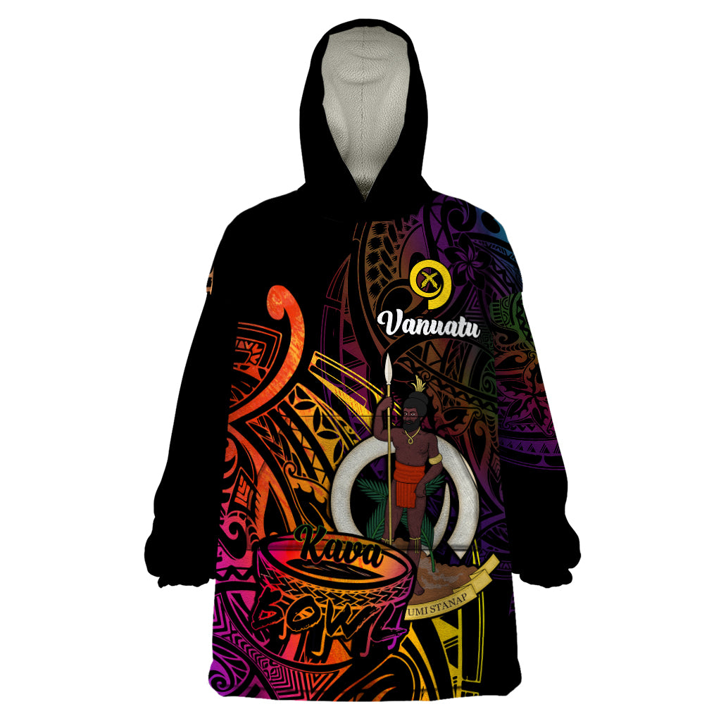 (Custom Personalised) Vanuatu Wearable Blanket Hoodie Kava Bowl Mix Polynesian Gradient Style - Wonder Print Shop