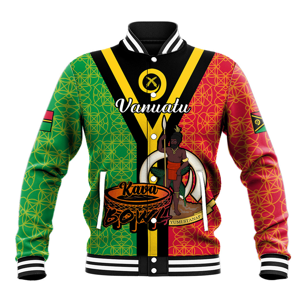 (Custom Personalised) Vanuatu Baseball Jacket Kava Bowl Mix Sand Drawing Flag Style - Wonder Print Shop