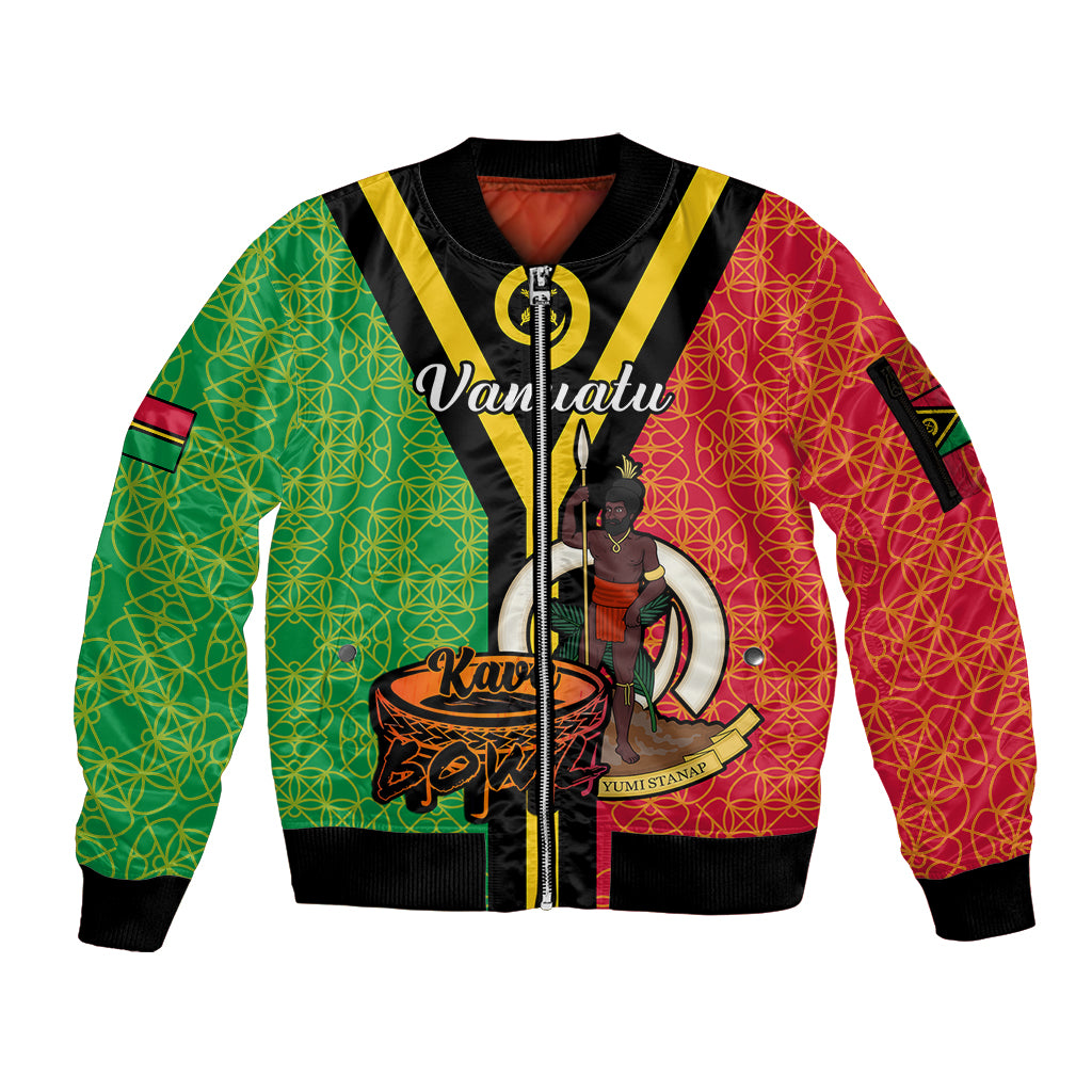 (Custom Personalised) Vanuatu Sleeve Zip Bomber Jacket Kava Bowl Mix Sand Drawing Flag Style - Wonder Print Shop