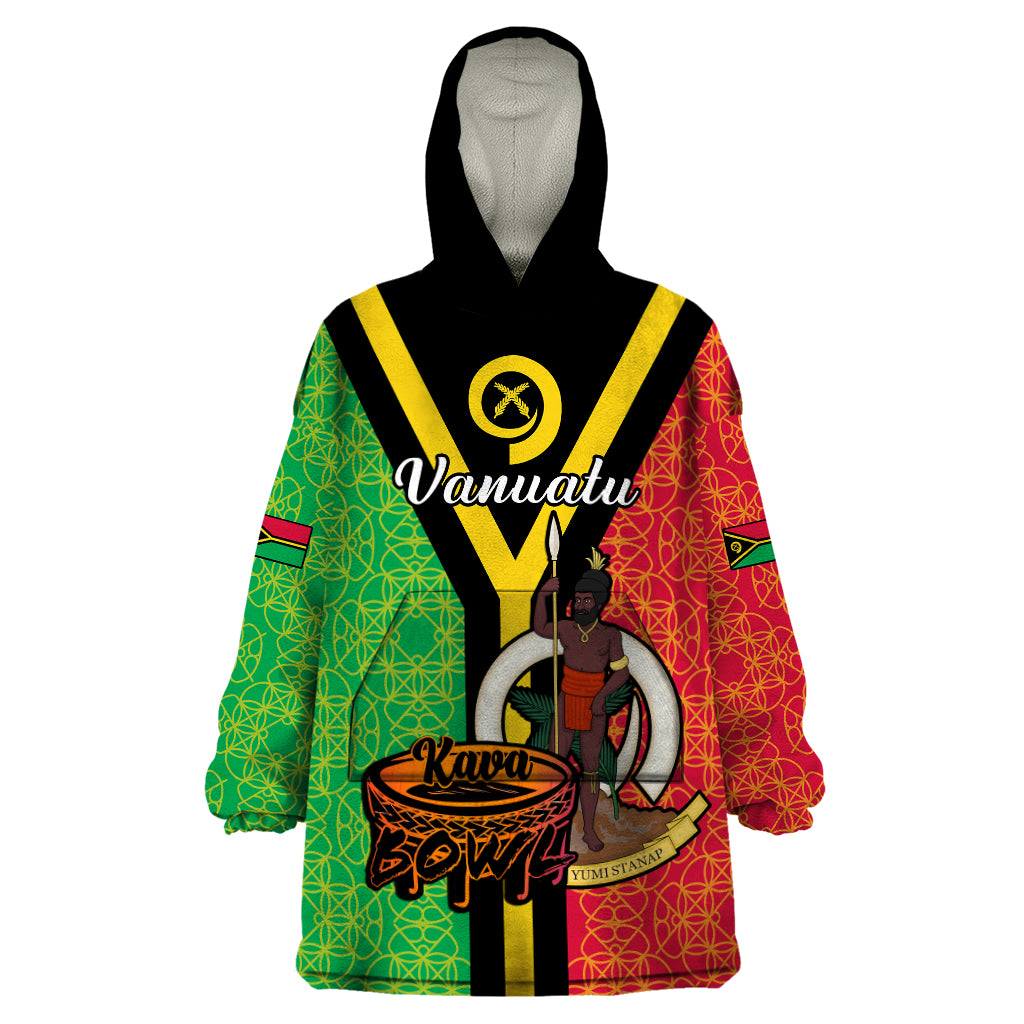 (Custom Personalised) Vanuatu Wearable Blanket Hoodie Kava Bowl Mix Sand Drawing Flag Style - Wonder Print Shop