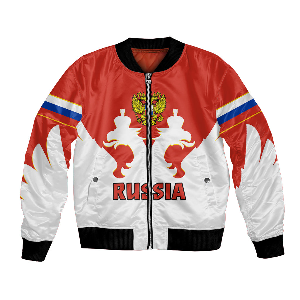 (Custom Text And Number) Russia Hockey 2023 White Sporty Style Bomber Jacket - Wonder Print Shop