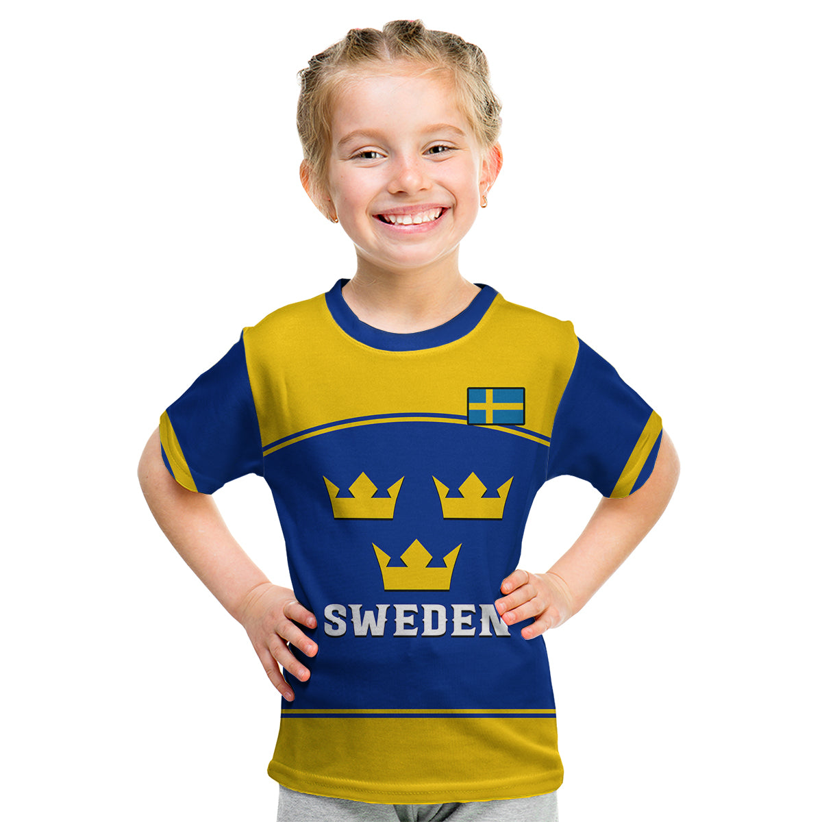 (Custom Text And Number) Sweden Hockey 2023 Sporty Style Kid T Shirt - Wonder Print Shop