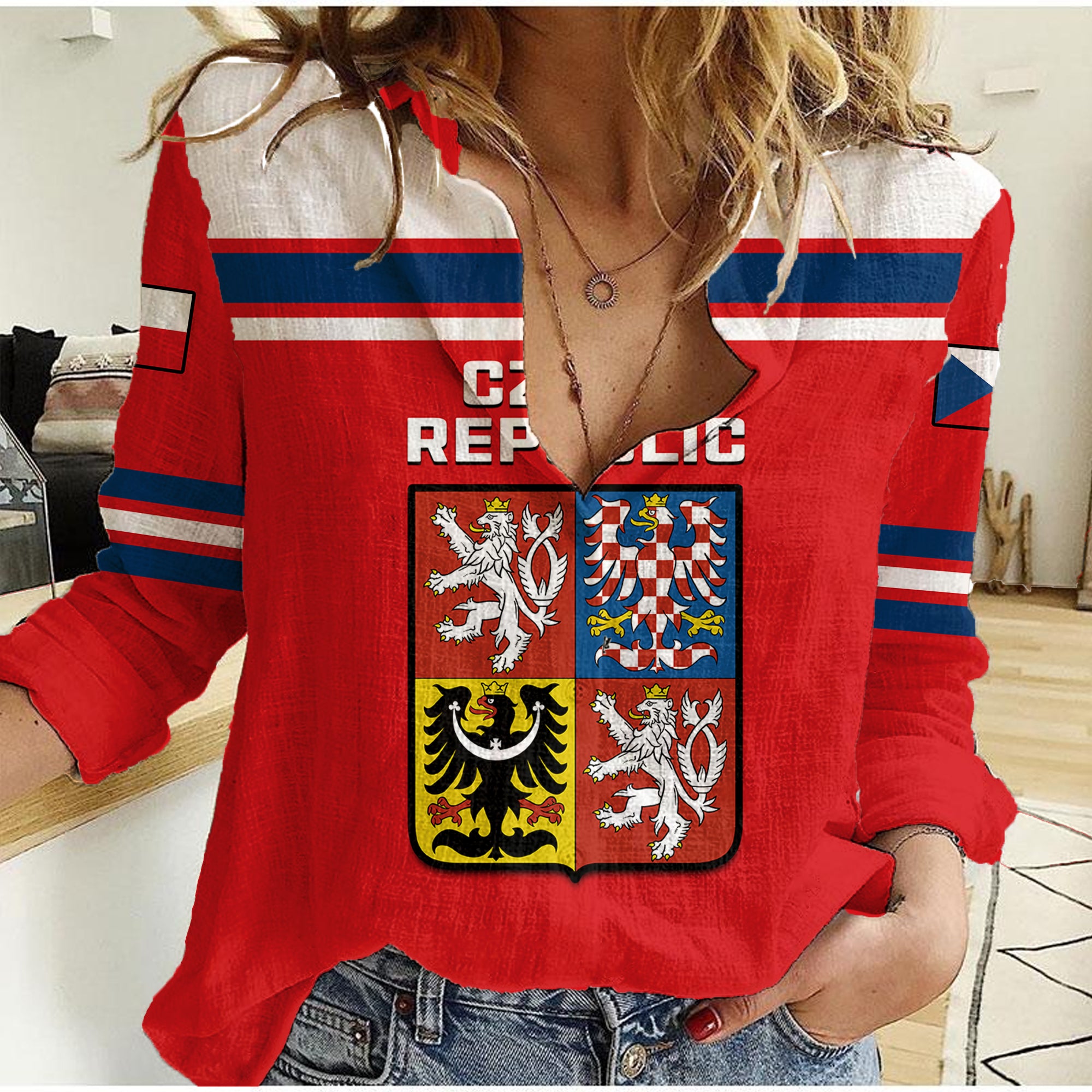 czech-republic-hockey-2023-sporty-style-women-casual-shirt