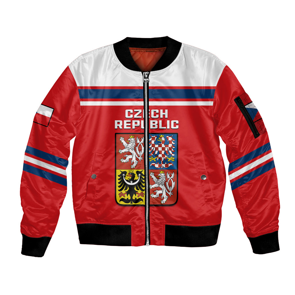 custom-text-and-number-czech-republic-hockey-2023-sporty-style-sleeve-zip-bomber-jacket