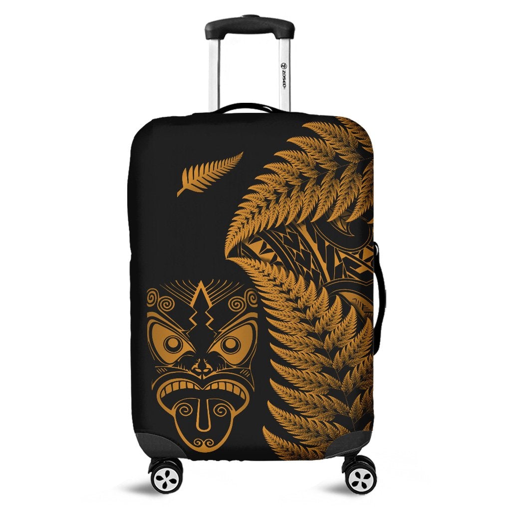 New Zealand Haka Rugby Maori Luggage Cover Silver Fern Vibes Gold LT8 - Wonder Print Shop