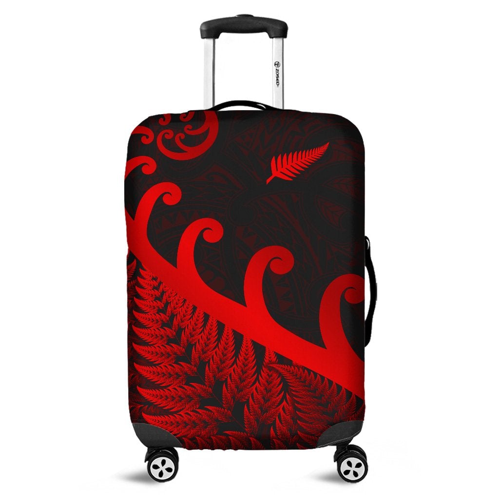 New Zealand Rugby Maori Luggage Cover Silver Fern Koru Vibes Red LT8 - Wonder Print Shop