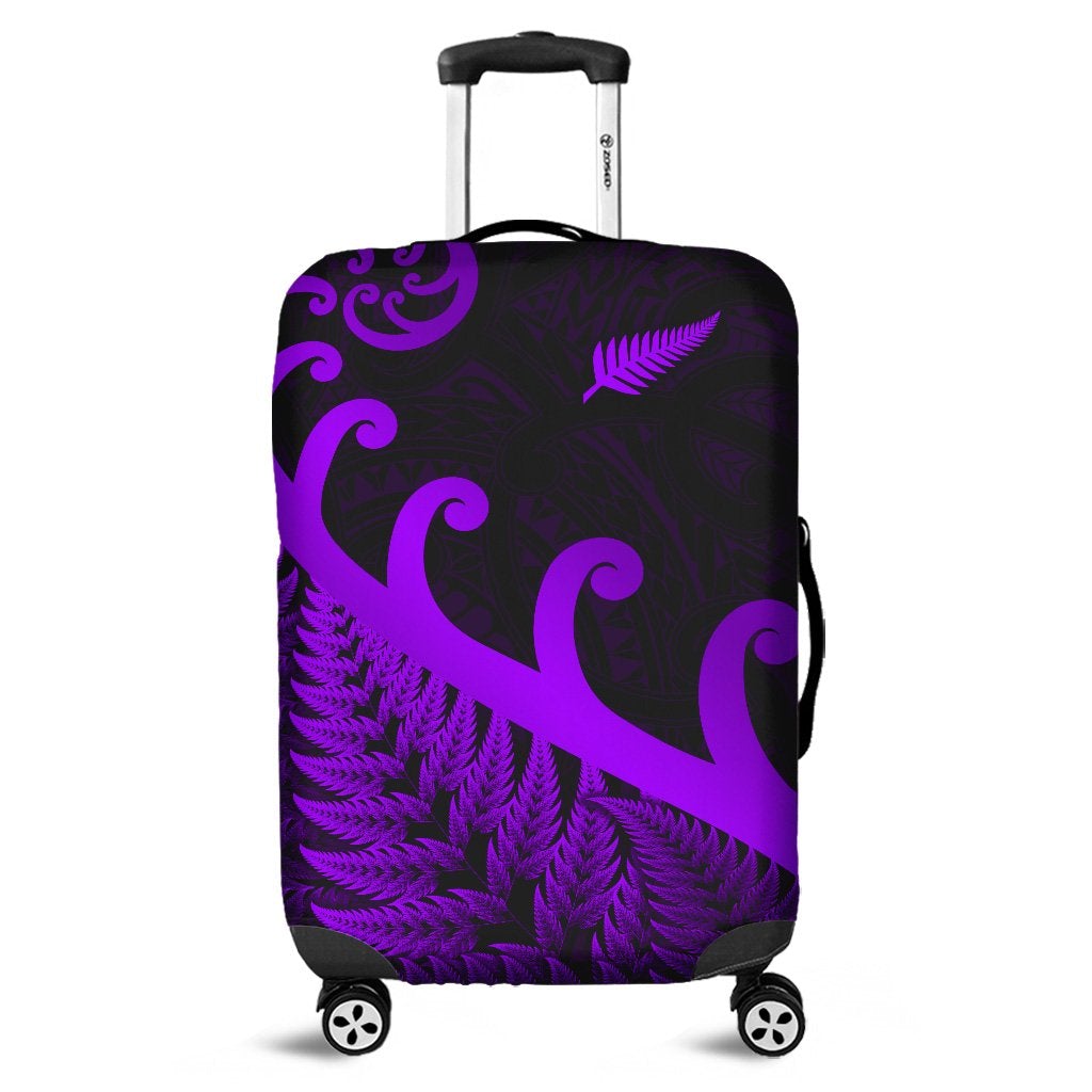 New Zealand Rugby Maori Luggage Cover Silver Fern Koru Vibes Purple LT8 - Wonder Print Shop