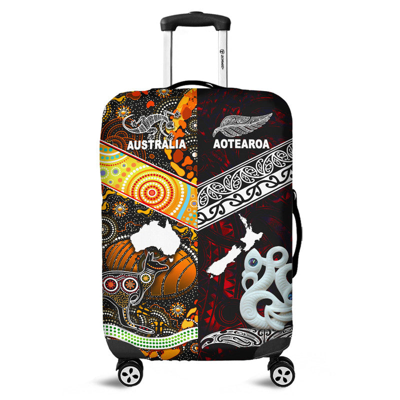 New Zealand Maori Aotearoa and Australia Aboriginal Luggage Cover Together Red LT8 - Wonder Print Shop