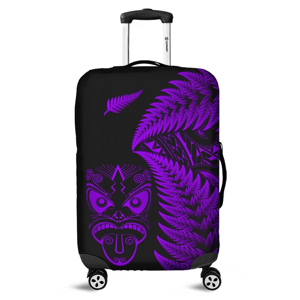 New Zealand Haka Rugby Maori Luggage Cover Silver Fern Vibes Purple LT8 - Wonder Print Shop