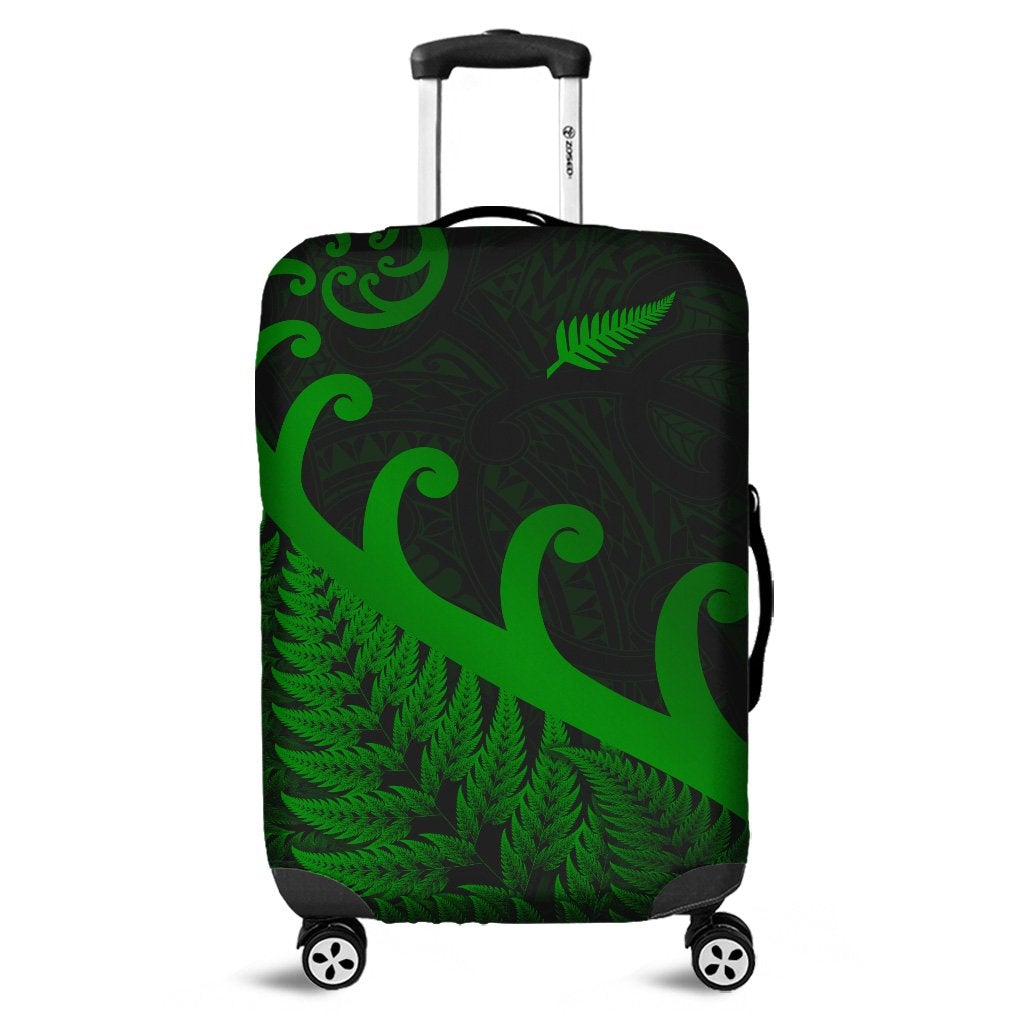 New Zealand Rugby Maori Luggage Cover Silver Fern Koru Vibes Green LT8 - Wonder Print Shop