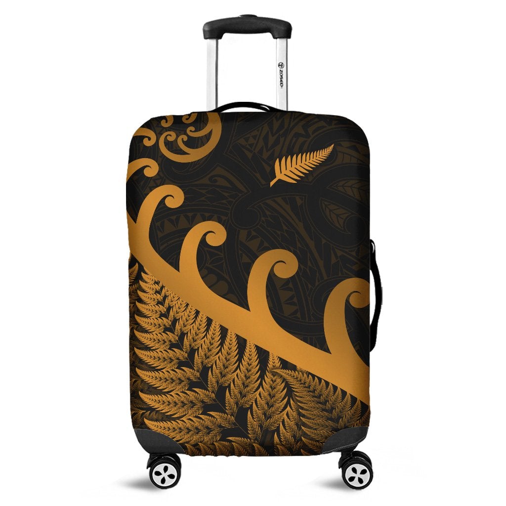 New Zealand Rugby Maori Luggage Cover Silver Fern Koru Vibes Gold LT8 - Wonder Print Shop