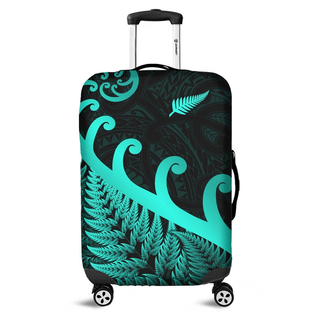 New Zealand Rugby Maori Luggage Cover Silver Fern Koru Vibes Turquoise LT8 - Wonder Print Shop