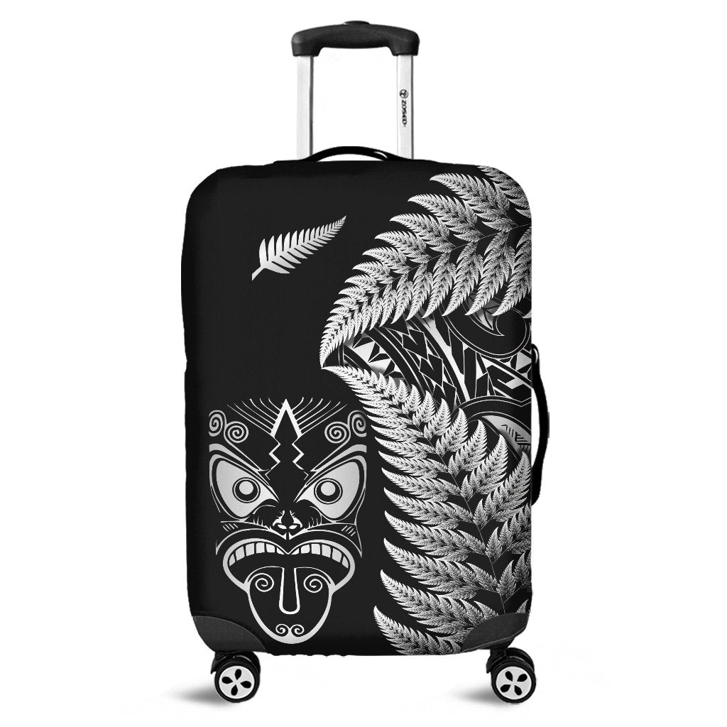 New Zealand Haka Rugby Maori Luggage Cover Silver Fern Vibes Black LT8 - Wonder Print Shop