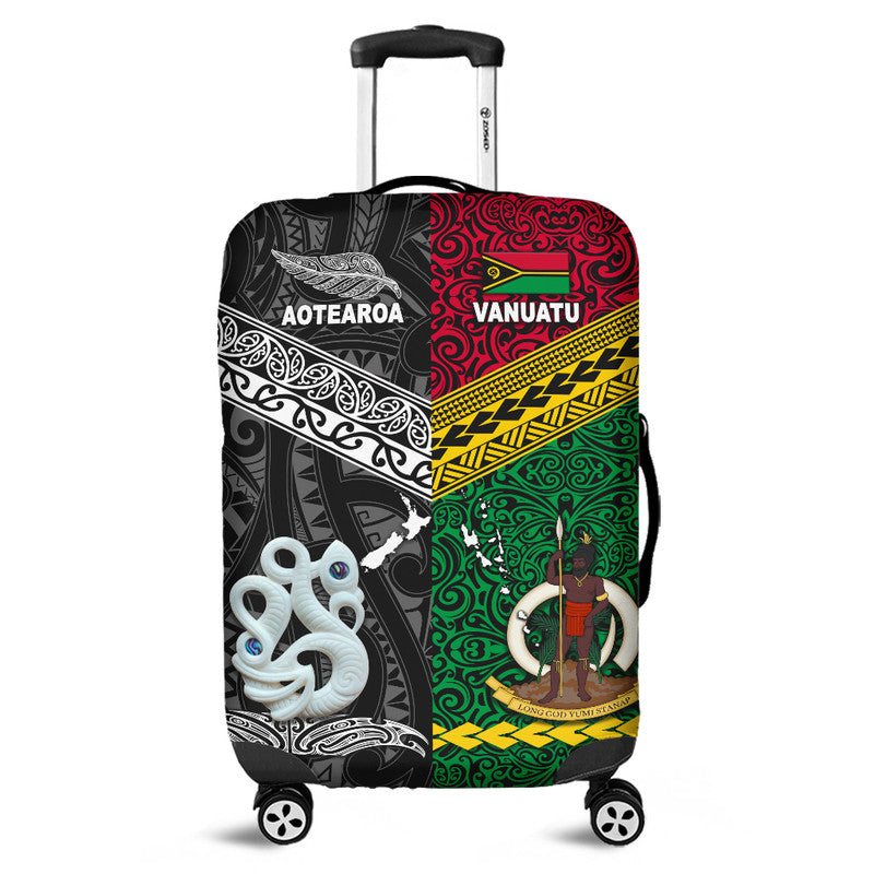 New Zealand and Vanuatu Luggage Cover Together Black LT8 - Wonder Print Shop