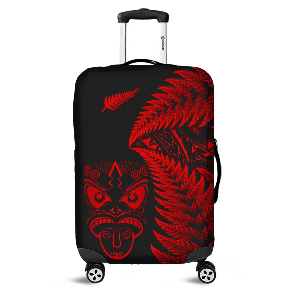 New Zealand Haka Rugby Maori Luggage Cover Silver Fern Vibes Red LT8 - Wonder Print Shop