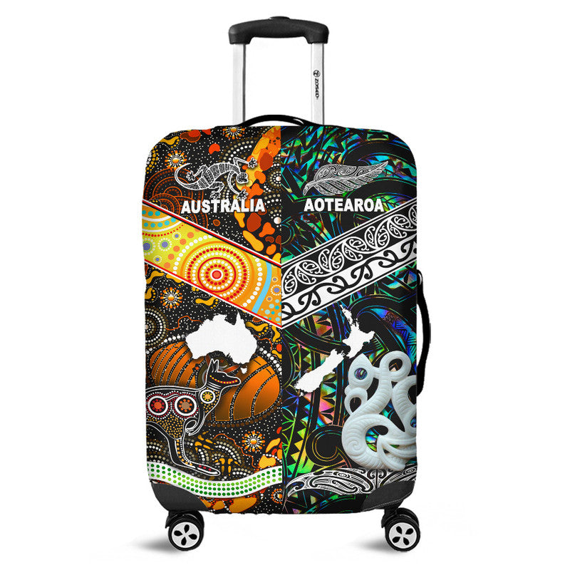 New Zealand Maori Aotearoa and Australia Aboriginal Luggage Cover Together Paua Shell LT8 - Wonder Print Shop