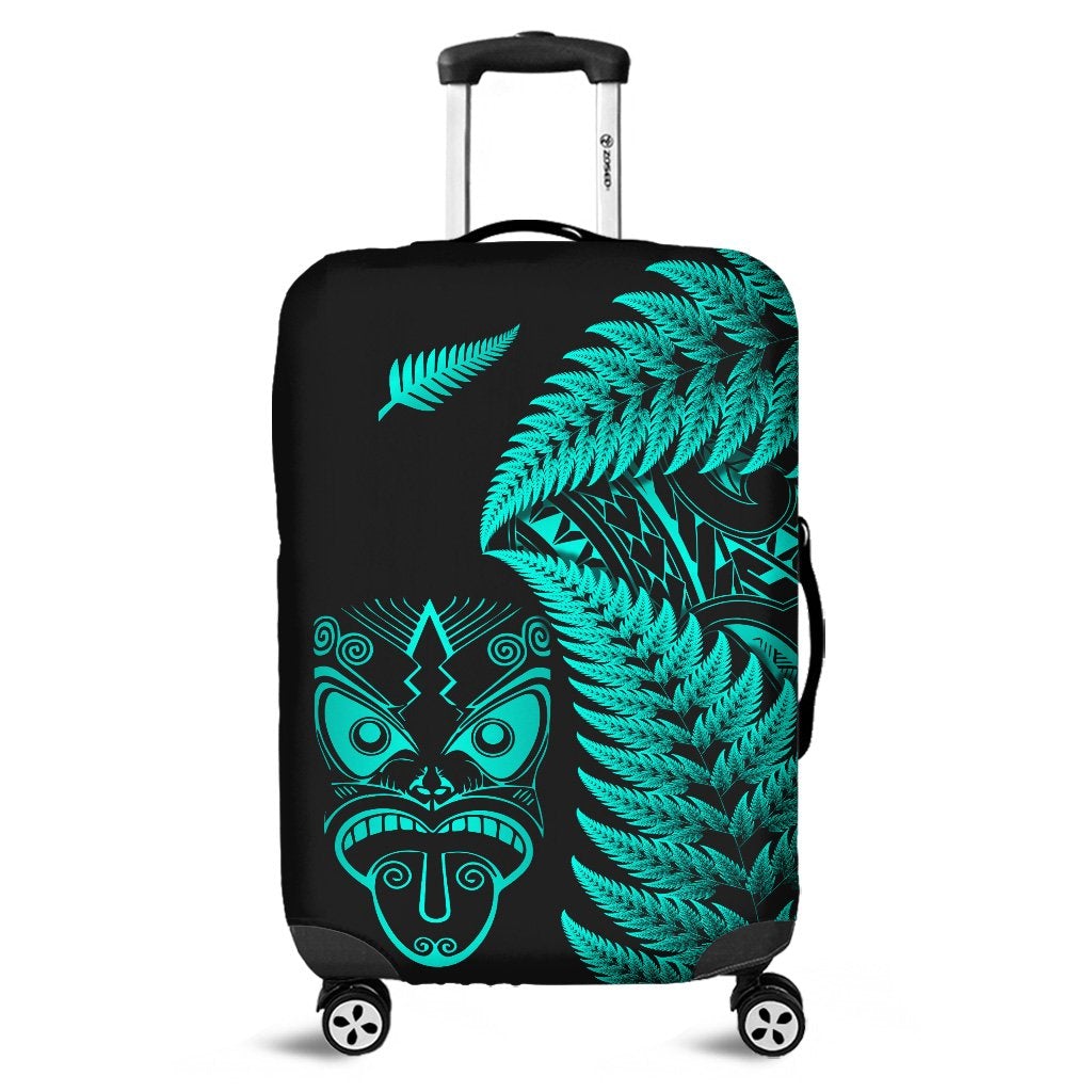 New Zealand Haka Rugby Maori Luggage Cover Silver Fern Vibes Turquoise LT8 - Wonder Print Shop