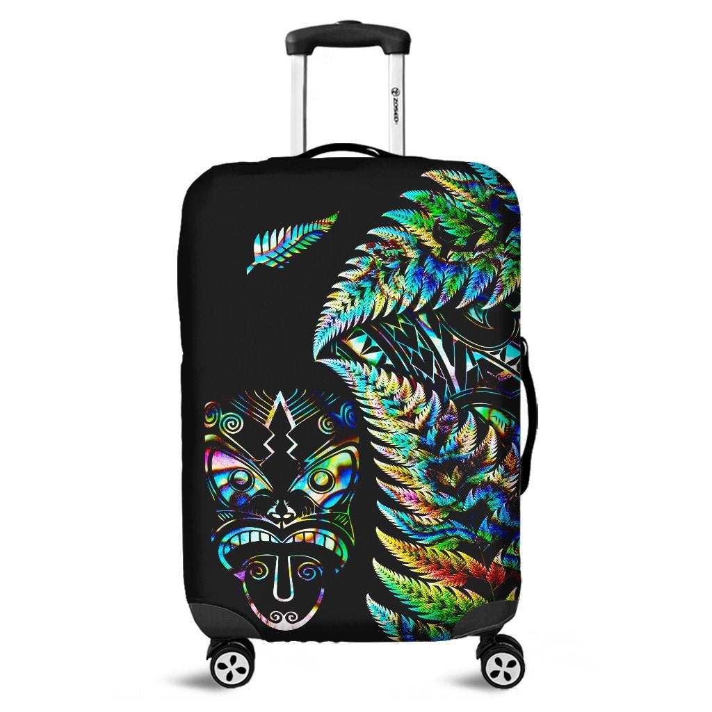 New Zealand Haka Rugby Maori Luggage Cover Silver Fern Vibes Paua Shell LT8 - Wonder Print Shop