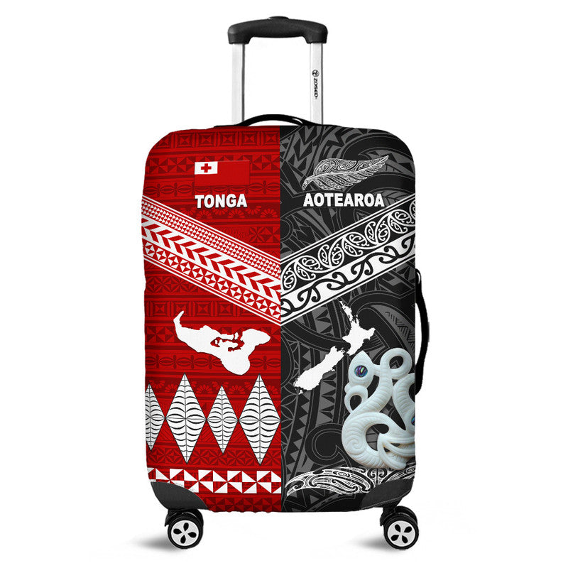 New Zealand and Tonga Luggage Cover Together Black LT8 - Wonder Print Shop