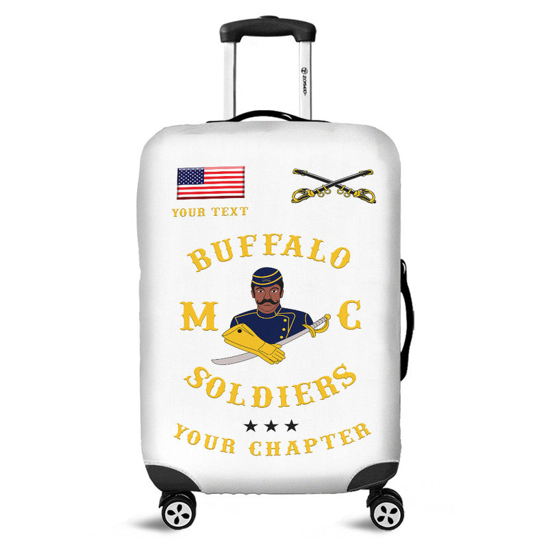 Weiße Kofferhülle mit Flagge und Buffalo-Soldier BSMC Grafik