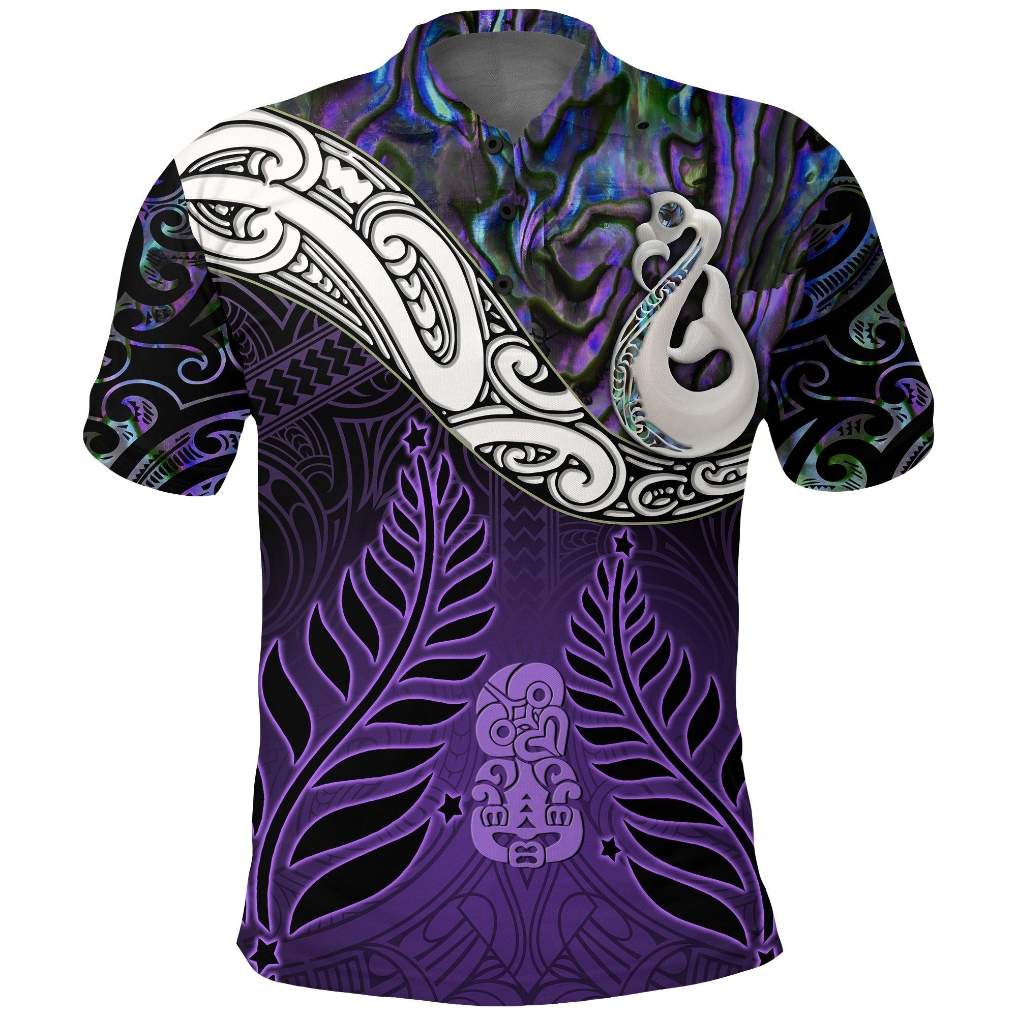 New Zealand Maori Polo Shirt Manaia Paua Shell Glitter Purple LT4 - Wonder Print Shop