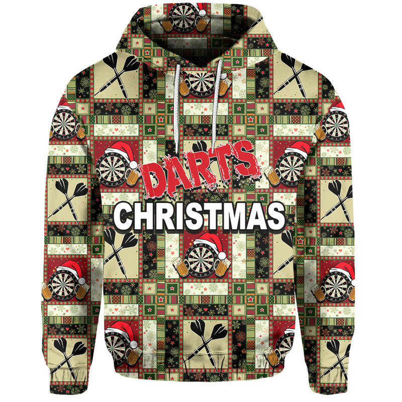 Christmas darts graphic pullover hoodie with hood, red green black pattern