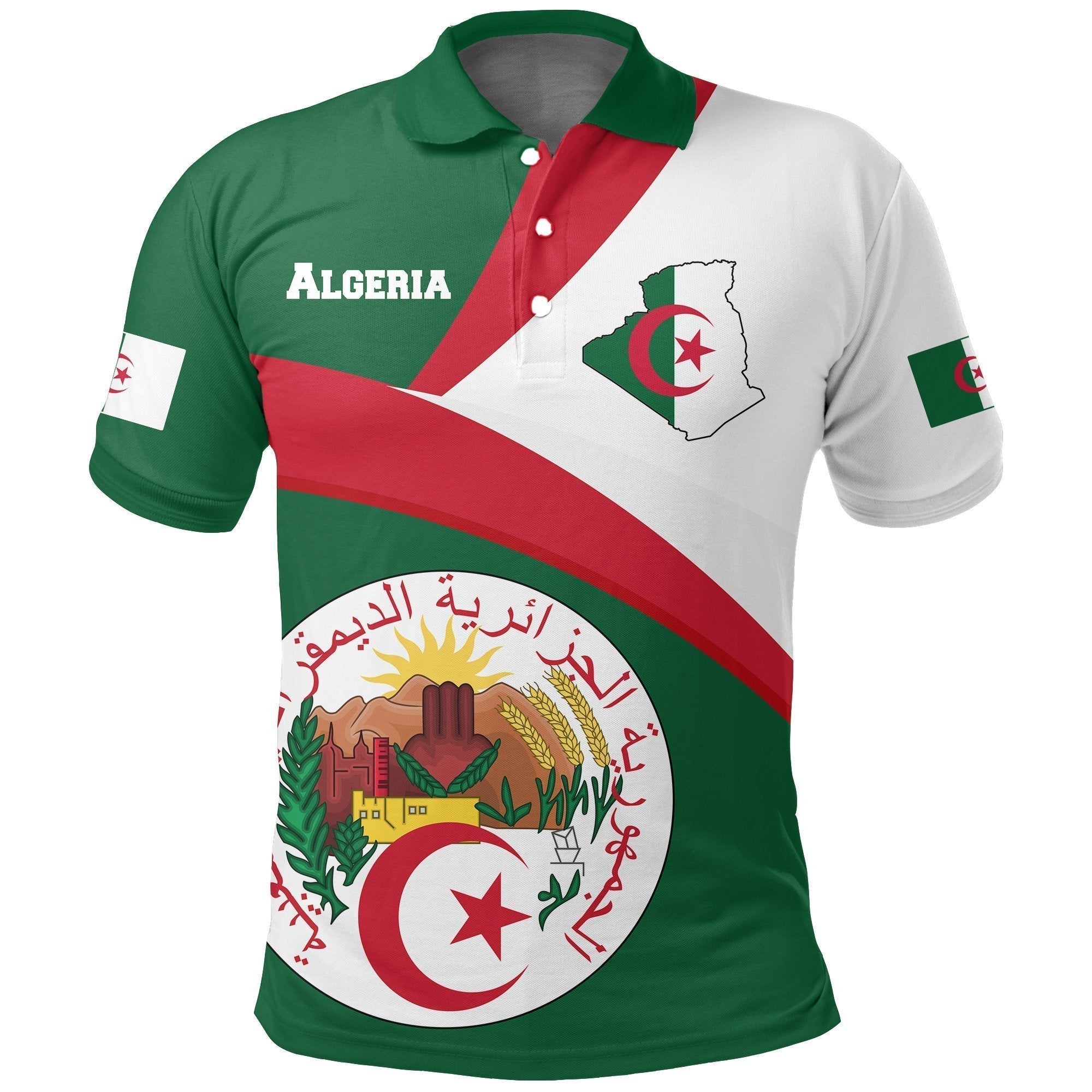 African Algeria Polo Algeria Flag Maps Green - Wonder Print Shop