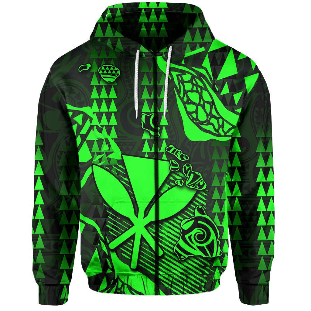 Custom Hawaii Kanaka Map Zip Hoodie Green Style LT6 - Wonder Print Shop