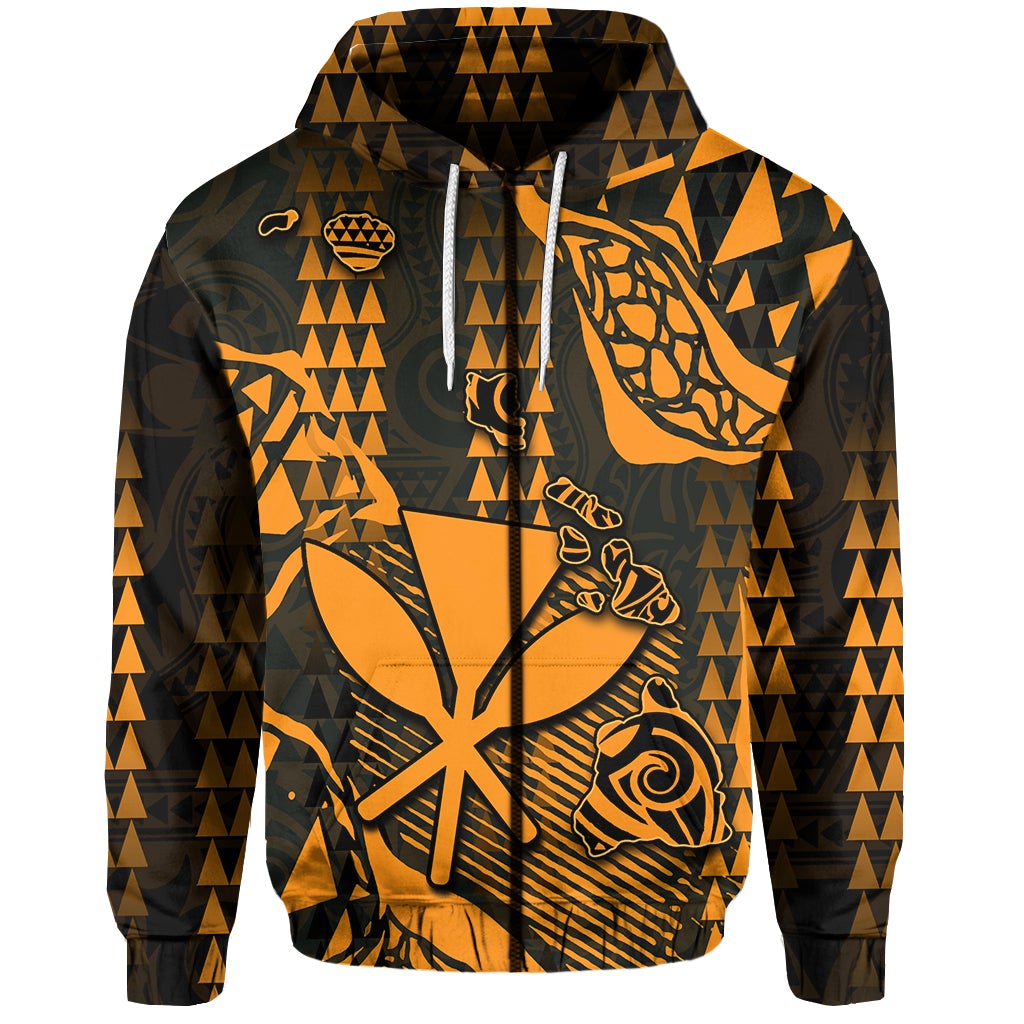 Custom Hawaii Kanaka Map Zip Hoodie Orange Style LT6 - Wonder Print Shop