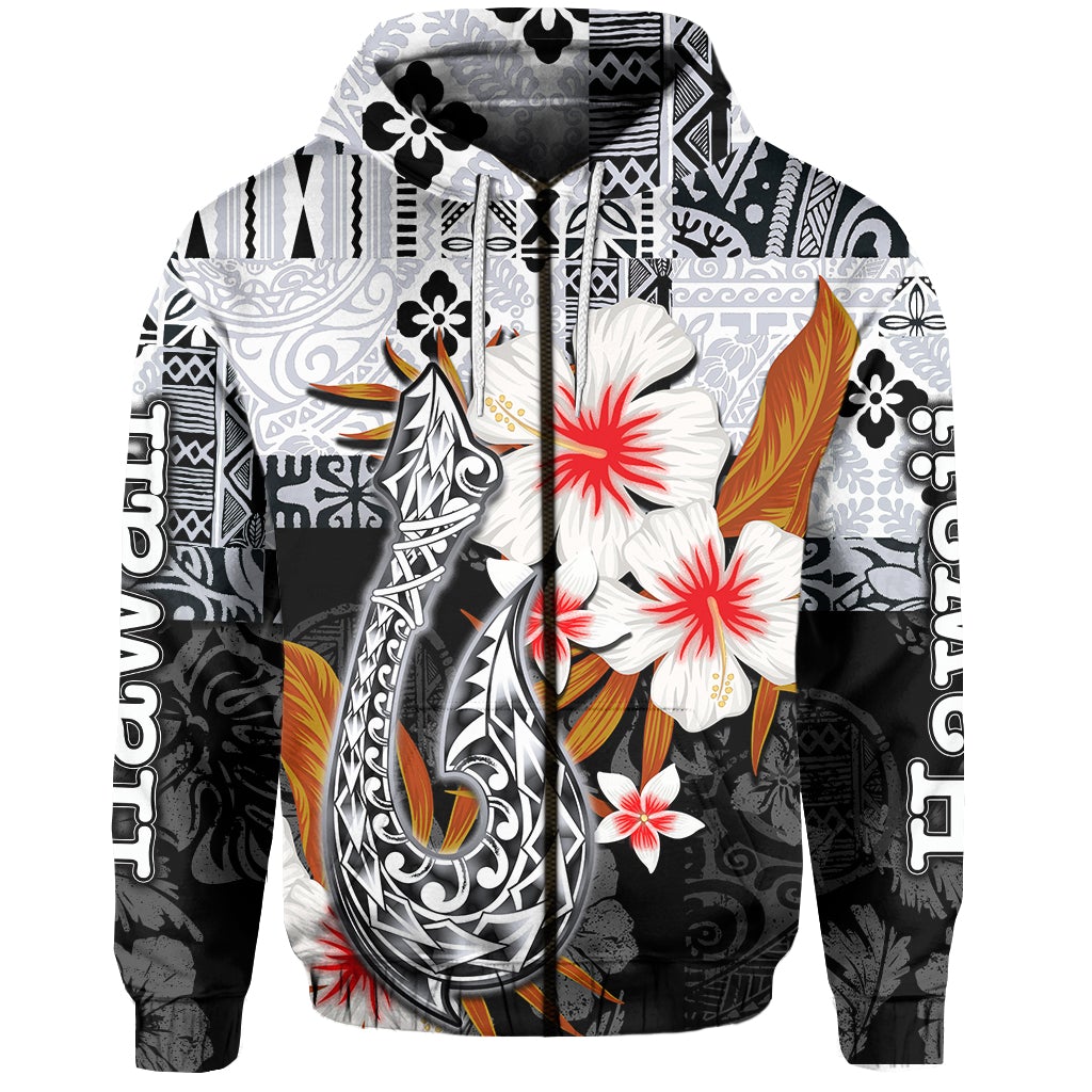 Custom Hawaii Fish Hook Zip Hoodie Black Style LT6 - Wonder Print Shop